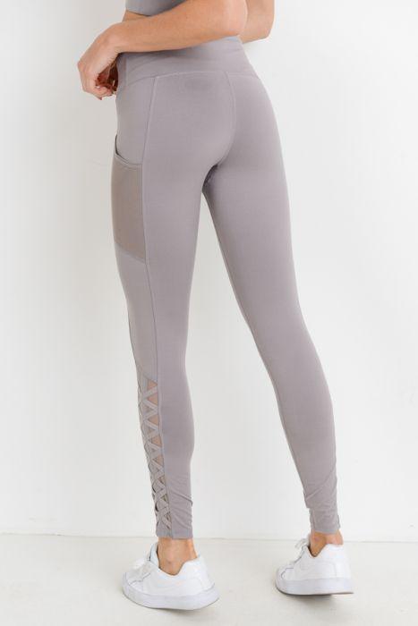 Highwaist Hybrid Mesh & Lattice Straps Full Pocket Leggings - Bagzio