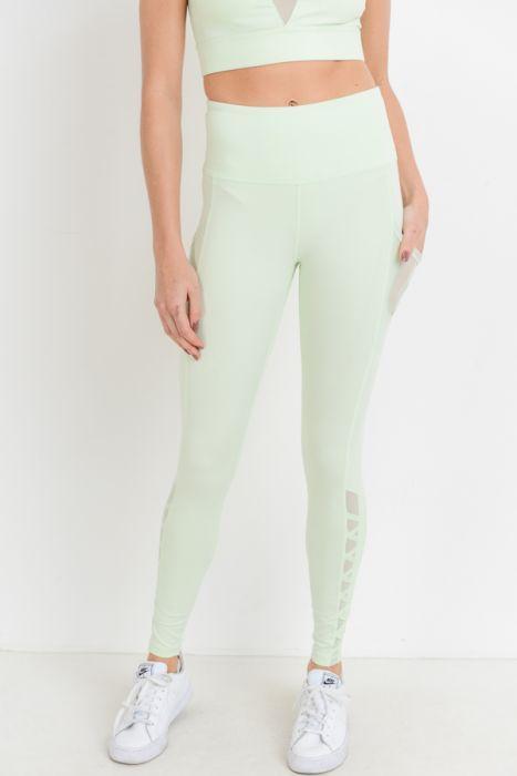 Highwaist Hybrid Mesh & Lattice Straps Full Pocket Leggings - Bagzio