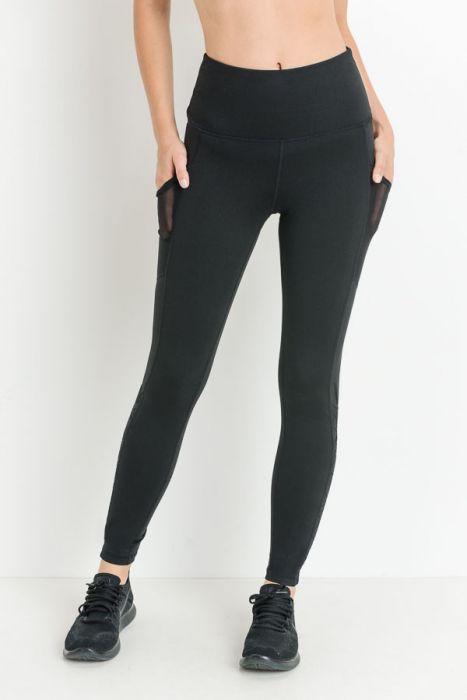 Highwaist Hybrid Mesh & Lattice Straps Full Pocket Leggings - Bagzio