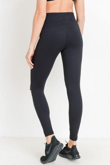 High Waist Laser Cut Ripped Knee Leggings - Bagzio