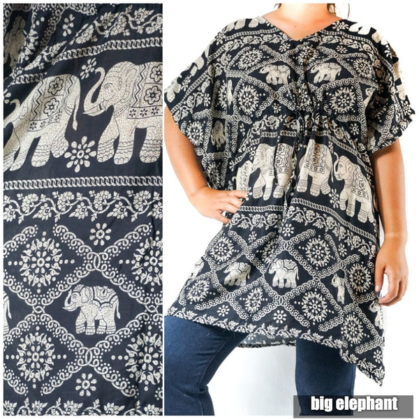 Boho Elephant Kaftan Shirt Short Dress - Bagzio