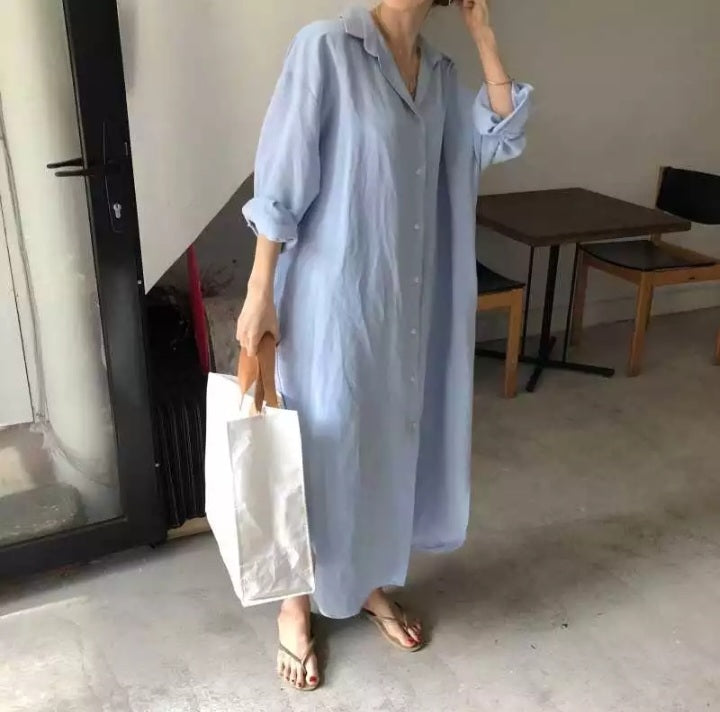 Women's Shirt Dress Lapel Long Sleeve Loose Single Breasted Dresses - Bagzio