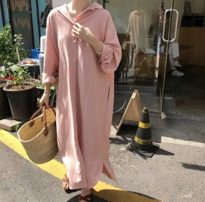 Women's Shirt Dress Lapel Long Sleeve Loose Single Breasted Dresses - Bagzio