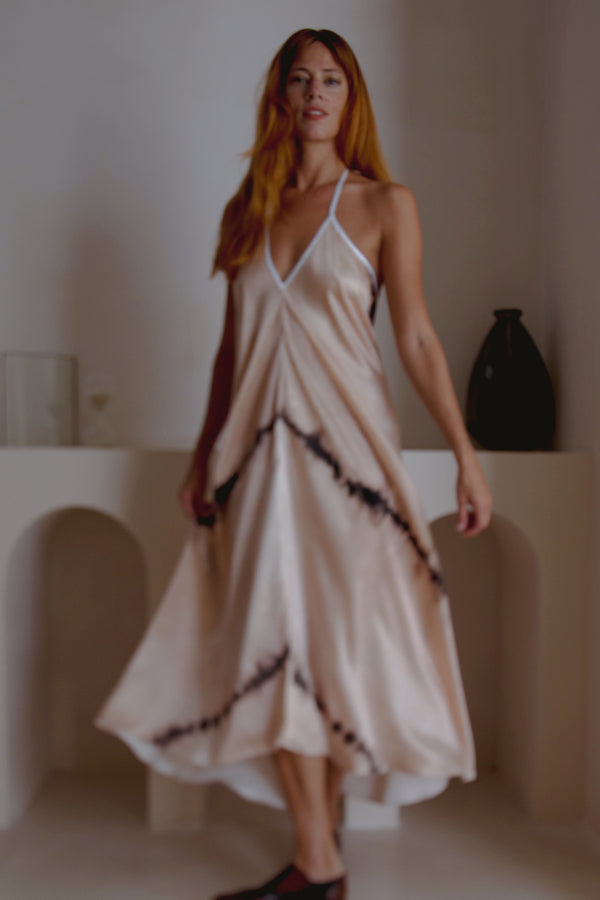 Altair Silk Halter Dress in Shibori - Bagzio