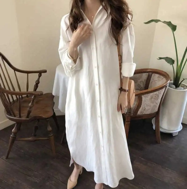 Women's Shirt Dress Lapel Long Sleeve Loose Single Breasted Dresses - Bagzio