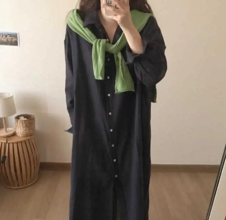 Women's Shirt Dress Lapel Long Sleeve Loose Single Breasted Dresses - Bagzio