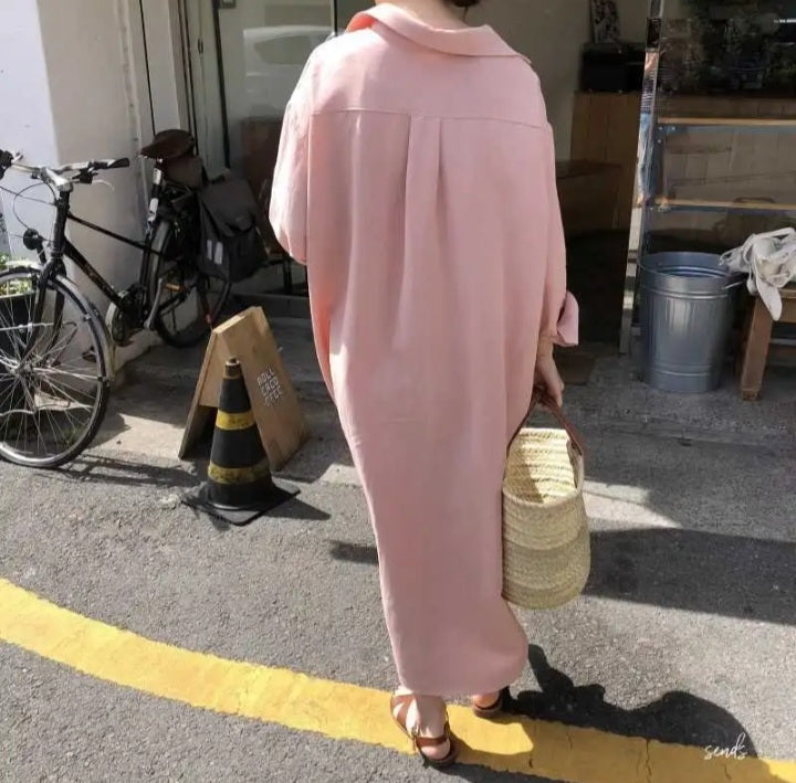 Women's Shirt Dress Lapel Long Sleeve Loose Single Breasted Dresses - Bagzio
