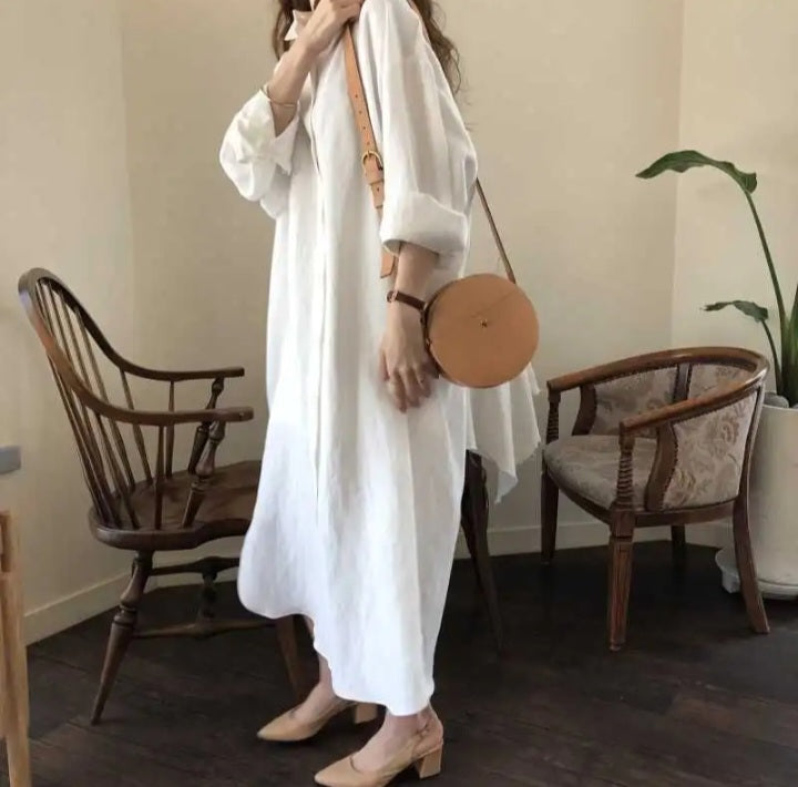 Women's Shirt Dress Lapel Long Sleeve Loose Single Breasted Dresses - Bagzio