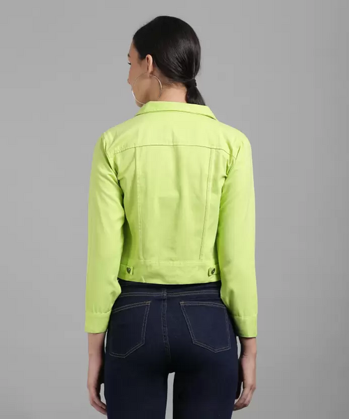 Women Solid Light Weight Casual Short Jacket (Color Neon Green) (Size - Bagzio