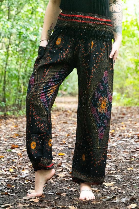Black PEACOCK Harem Pants Women Boho Pants Hippie Pants - Bagzio