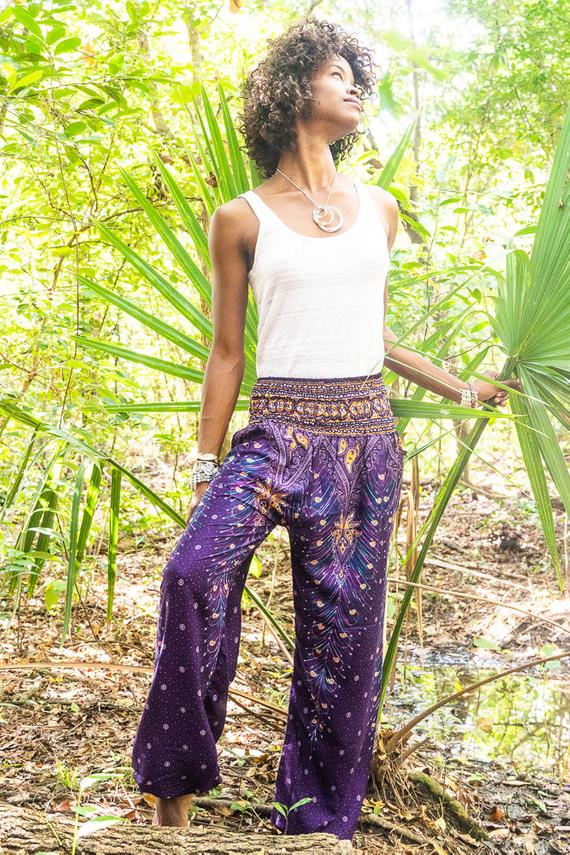 Purple PEACOCK Harem Pants Women Boho Pants Hippie Pants - Bagzio